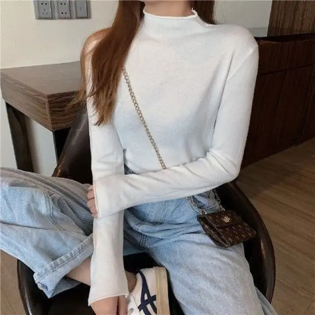 Half Turtleneck Lantern Sleeve Inner Wear Blouse Women's Fashion 837 White - Shop at LoveMi