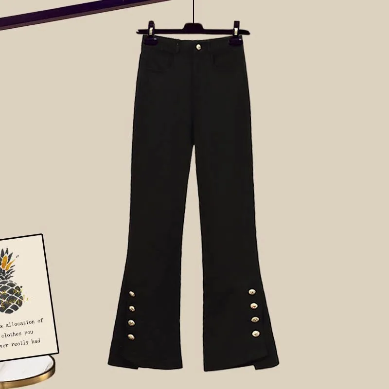 Retro Design Suit Jacket Skinny Jeans Two-piece Set - Black Pants