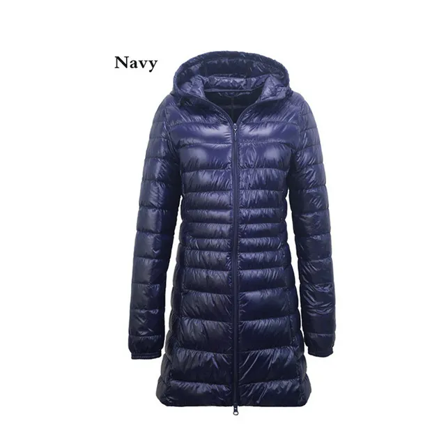 Lightweight Mid length Plus Size Slim Fit Women's Down Jacket Navy Blue - Shop at LoveMi