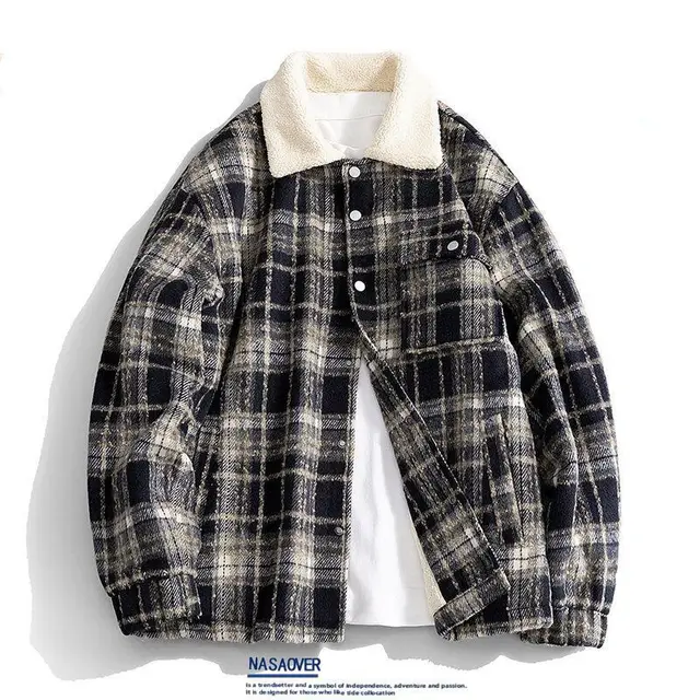 Men's Casual American Retro Classic Checkered Shirt Black Velvet - Shop at LoveMi