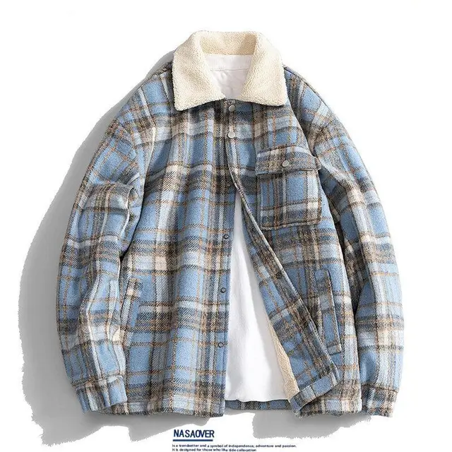 Men's Casual American Retro Classic Checkered Shirt Blue Velvet - Shop at LoveMi