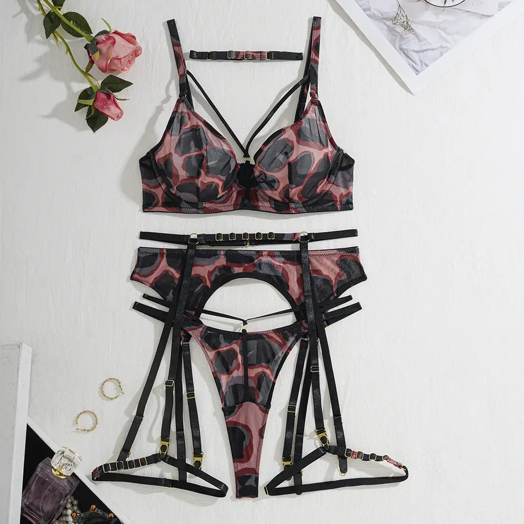 Bra Leopard Print Underwear Six-piece Set - Coffee Leopard Color - View 1