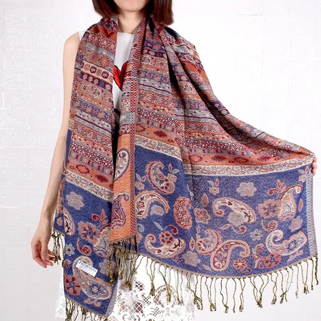 New Cashew Jacquard Air Conditioning Sunscreen Travel Shawl For Women Sapphire Blue - Shop at LoveMi