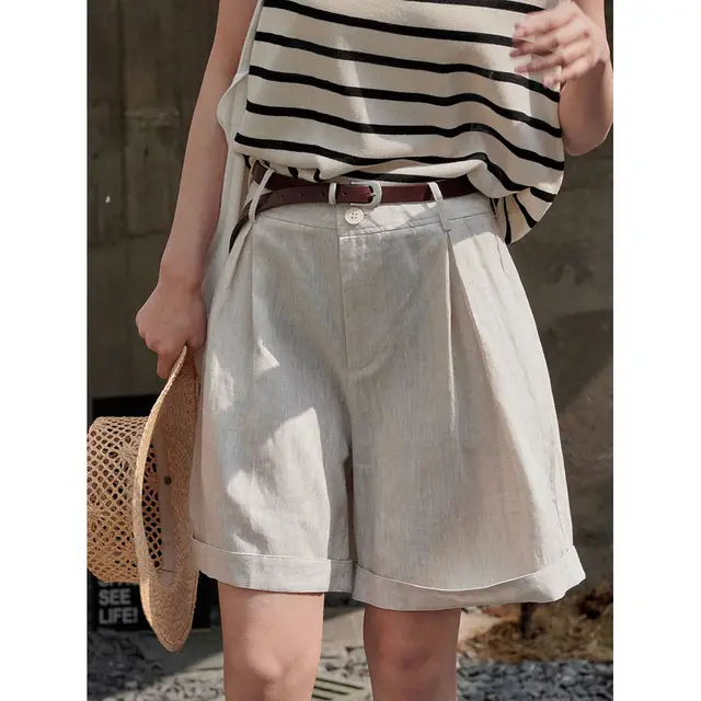 Wide Leg Loose Slimming Casual Hot Pants For Women Linen - Shop at LoveMi