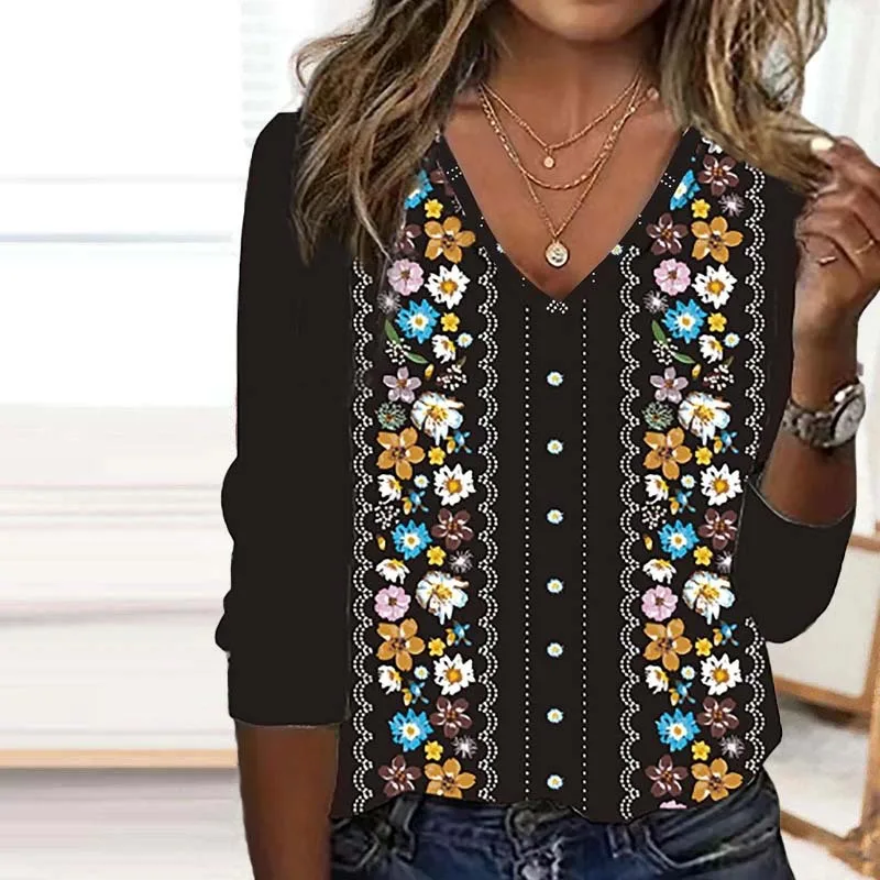Women's 3D Printed Casual Long Sleeve T-shirt - Zhcxtx25523-S