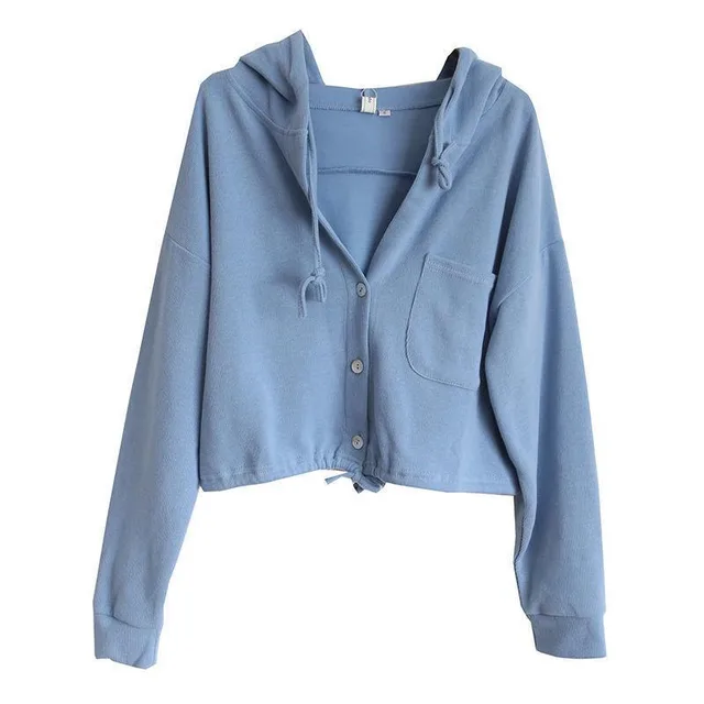 Loose All matching Cardigan High Waist Top Short French Style Blue - Shop at LoveMi