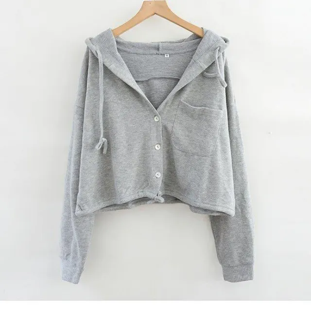 Loose All matching Cardigan High Waist Top Short French Style Gray - Shop at LoveMi