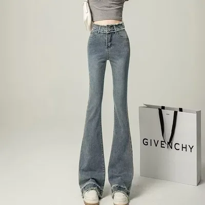 Retro Light Color Slightly Flared Jeans Blue - Shop at LoveMi