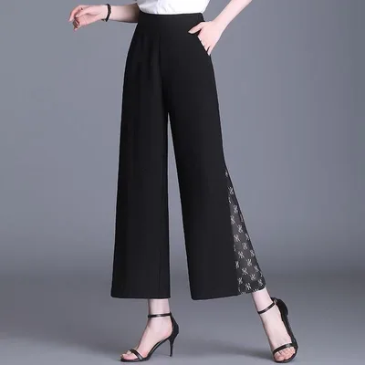 High Waist Loose And Slimming Black Cropped Drape Chiffon Pants 9111 - Shop at LoveMi