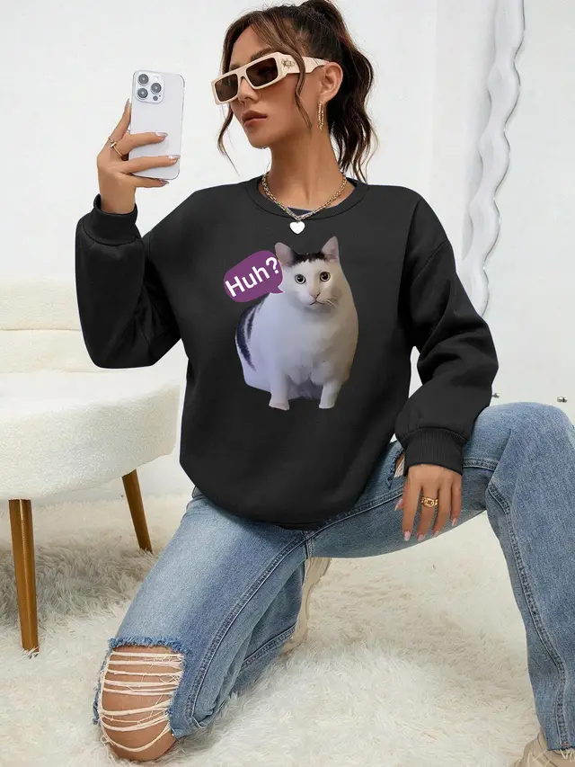Fashion Cat Personalized Printed Women's Sweater Black - Shop at LoveMi