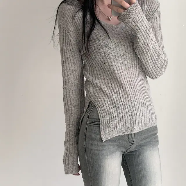 V neck Elastic Slim Fit And Slimming Long Sleeves Gray - Shop at LoveMi