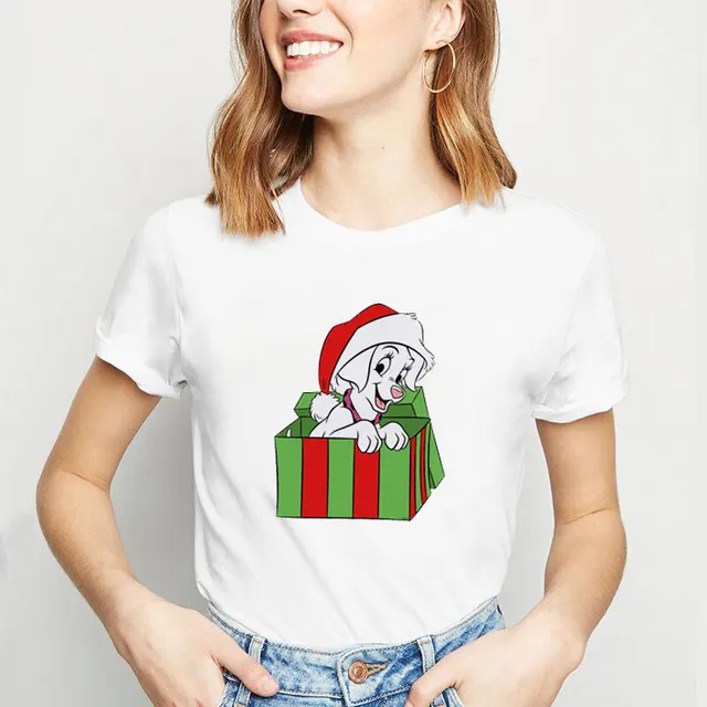 Christmas Lady Cute Dog Printed Short sleeved Top Casual 2771 Style - Shop at LoveMi