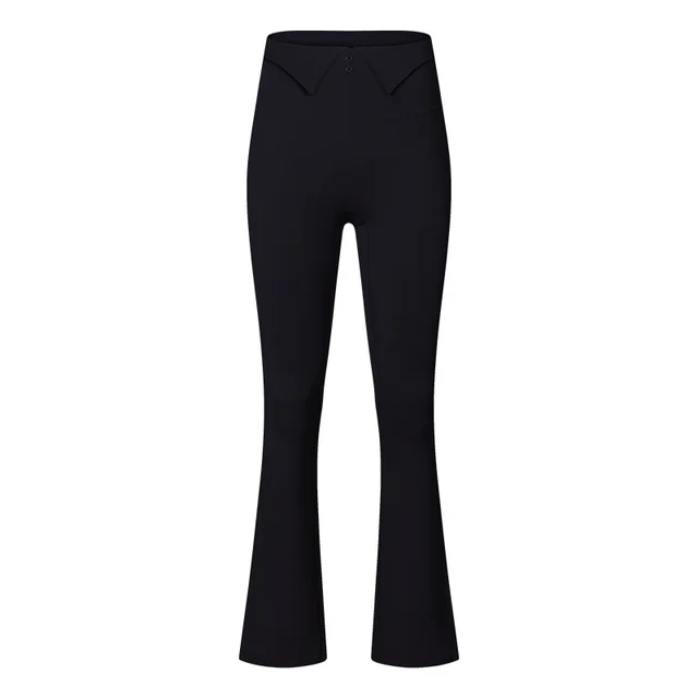 Fleece lined Waist Lapel Buckle Hip Lifting Casual Flared Pants Black - Shop at LoveMi