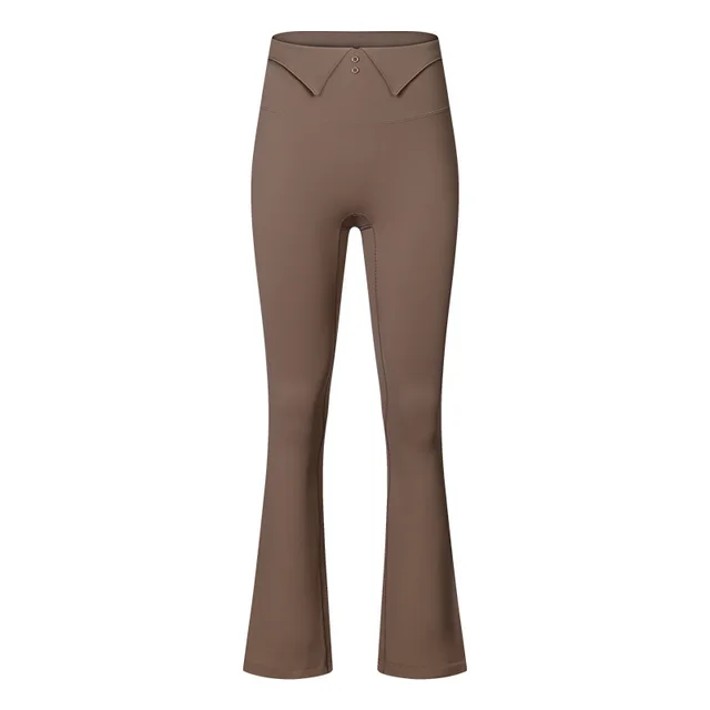 Fleece lined Waist Lapel Buckle Hip Lifting Casual Flared Pants Bronze - Shop at LoveMi
