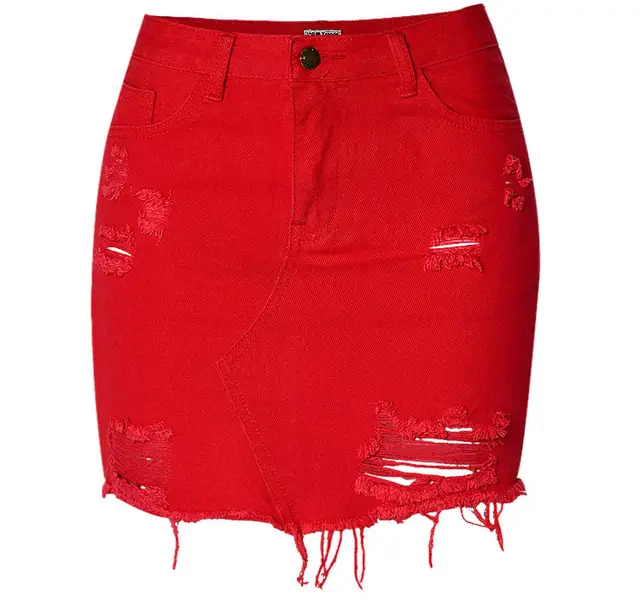 High Waist Sheath Denim Skirt Red - Shop at LoveMi