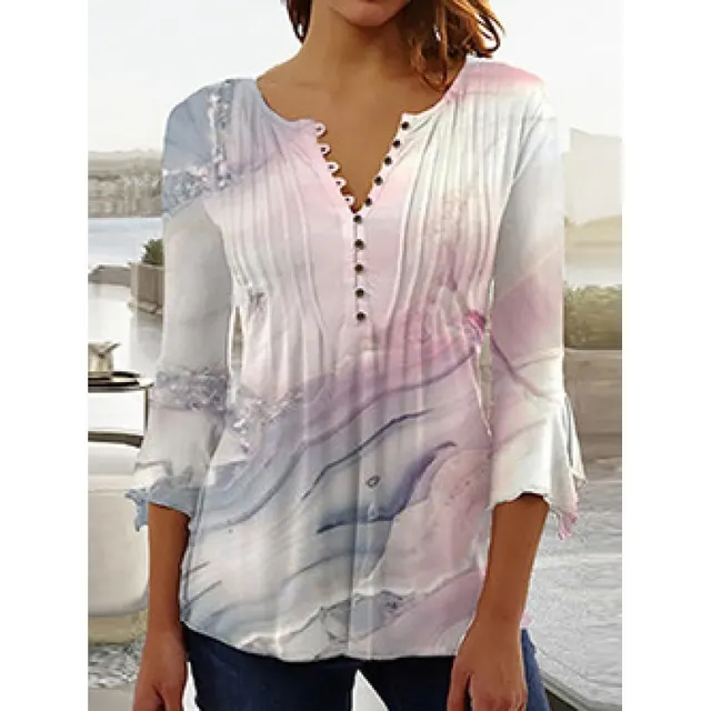 Women's Digital Printing V neck Long t shirt Q3Wtxba70Op021502 - Shop at LoveMi