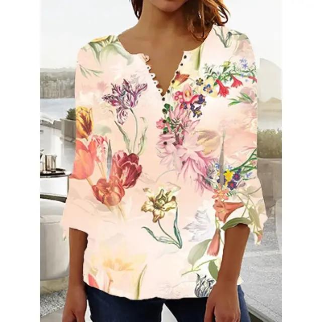 Women's Digital Printing V neck Long t shirt Q3Wtxba70Op021801 - Shop at LoveMi