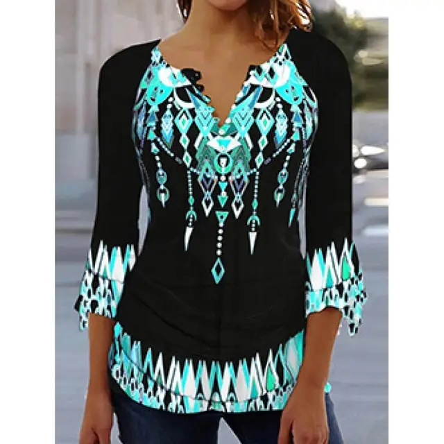 Women's Digital Printing V neck Long t shirt Q3Wtxba70Op022001 - Shop at LoveMi