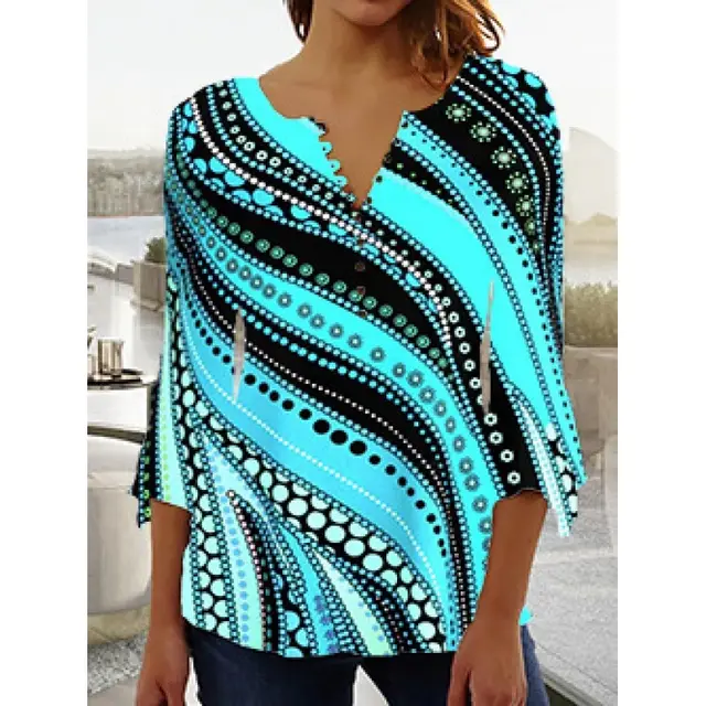 Women's Digital Printing V neck Long t shirt Q3Wtxba70Op022002 - Shop at LoveMi