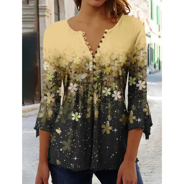 Women's Digital Printing V neck Long t shirt Q3Wtxba70Op030701 - Shop at LoveMi