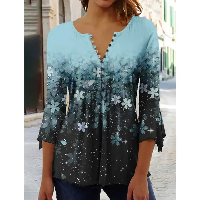 Women's Digital Printing V neck Long t shirt Q3Wtxba70Op030703 - Shop at LoveMi