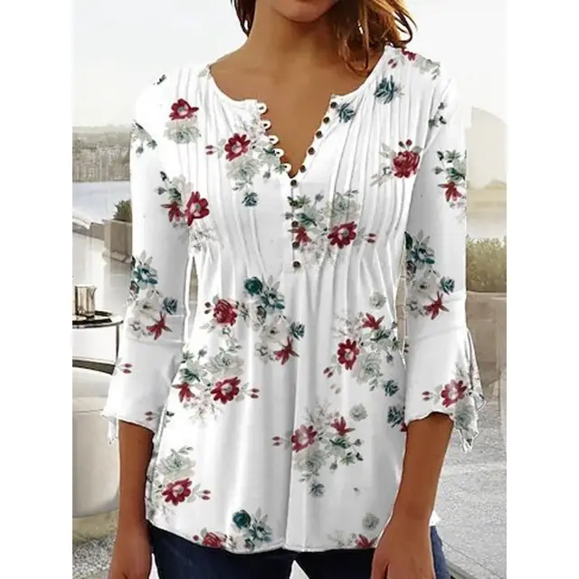 Women's Digital Printing V neck Long t shirt Q3Wtxba70Op042603 - Shop at LoveMi