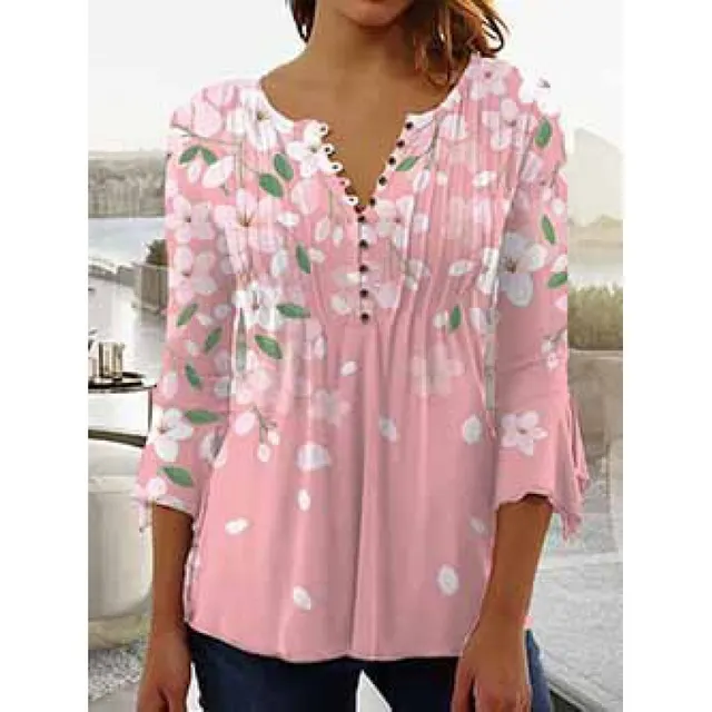 Women's Digital Printing V neck Long t shirt Q3Wtxba70Op231101 - Shop at LoveMi