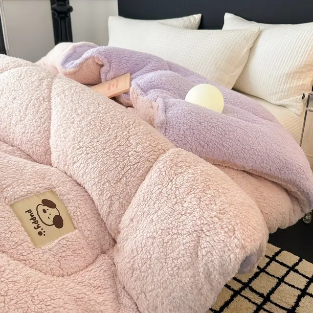 Labeling Lamb Wool Warm Winter Quilt Core Pink Purple - Shop at LoveMi