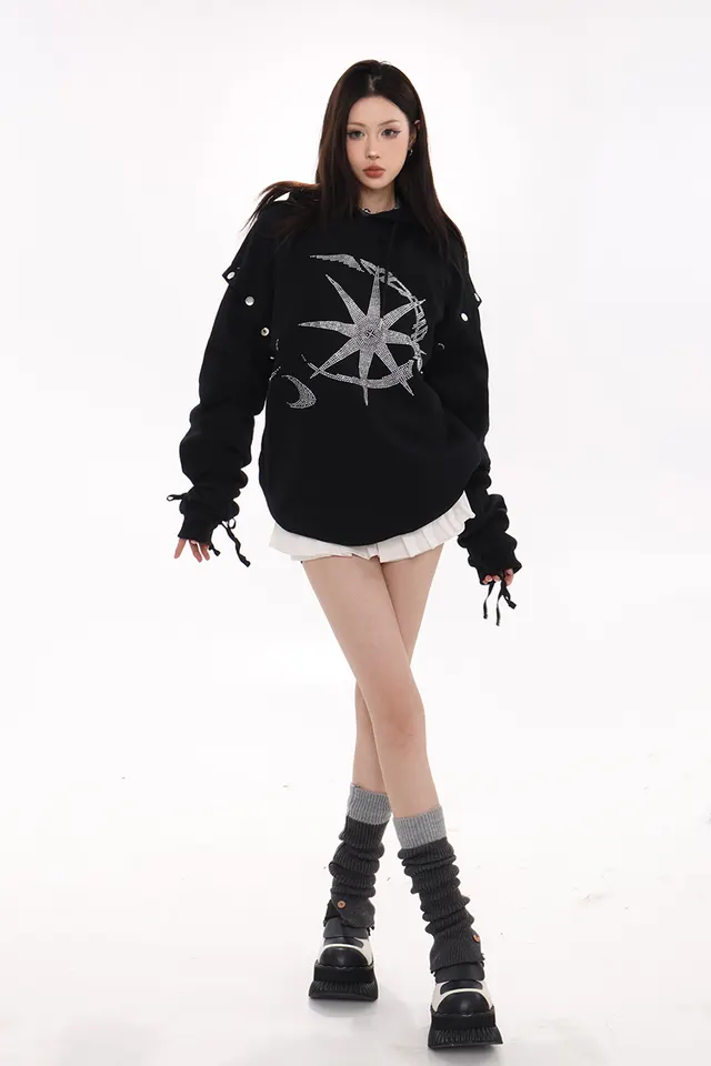 Retro Hoodie Coat Women's Autumn Black - Shop at LoveMi