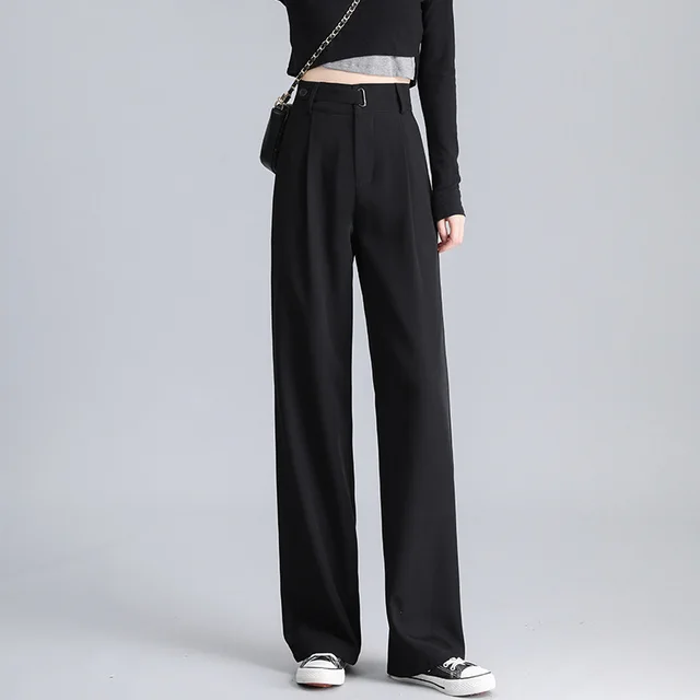 Spring And Autumn High Waist Drooping Narrow Wide leg Pants Black Regular - Shop at LoveMi
