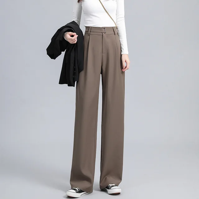 Spring And Autumn High Waist Drooping Narrow Wide leg Pants Brown Regular - Shop at LoveMi