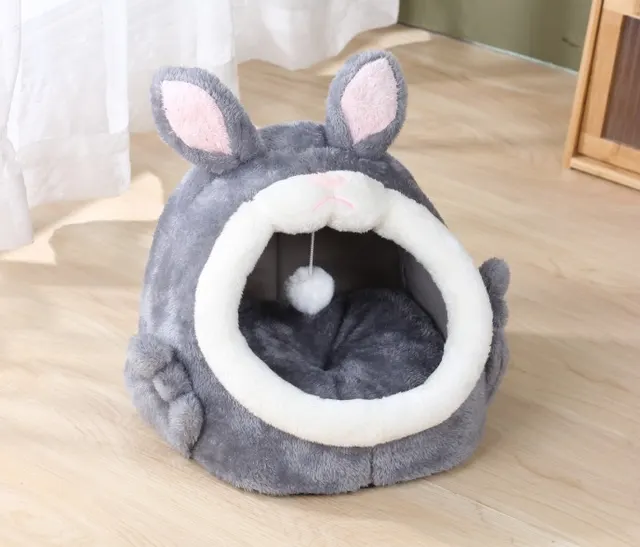 Bejirog Pink Screaming Rabbit Cat Nest Autumn And Winter Semi closed Cat House Gray Small Size 29 X31X26 - Shop at LoveMi