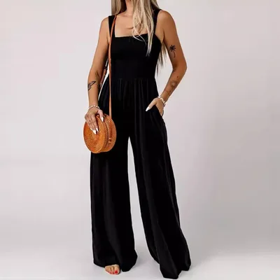 Sleeveless Tube Top Women's Commuting Wear Sexy Vest Jumpsuit Loose Wide Leg Black - Shop at LoveMi
