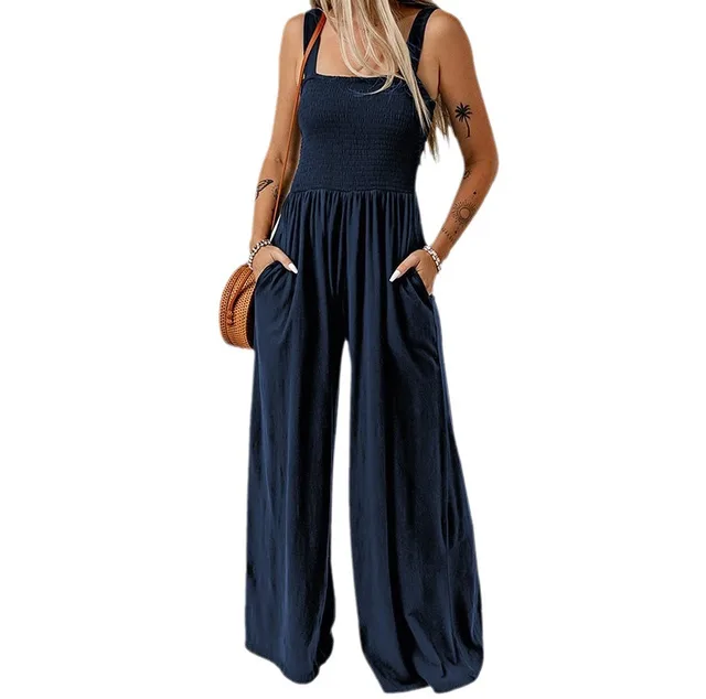 Sleeveless Tube Top Women's Commuting Wear Sexy Vest Jumpsuit Loose Wide Leg Dark Blue - Shop at LoveMi
