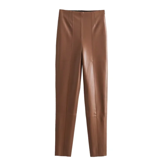 High Waist Slimming Skinny Leather Pants Women Brown - Shop at LoveMi