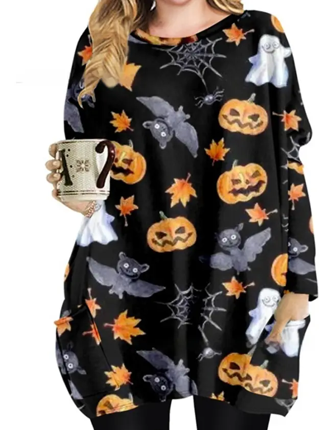Women's Round Neck Mid length Long sleeved T shirt With Pockets Jyq4723102 - Shop at LoveMi