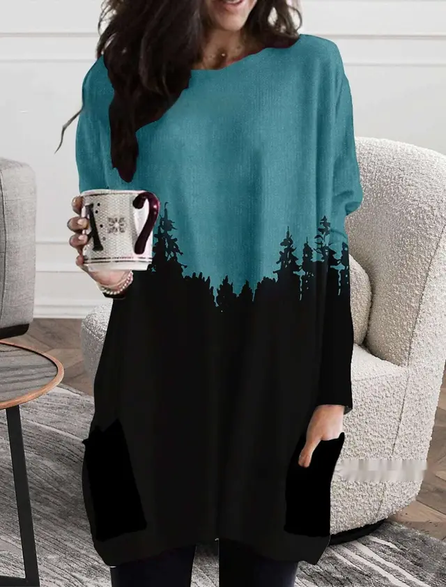 Women's Round Neck Mid length Long sleeved T shirt With Pockets Jyq4723107 - Shop at LoveMi