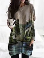 Women's Round Neck Mid-length Long-sleeved T-shirt With Pockets - Jyq4723110