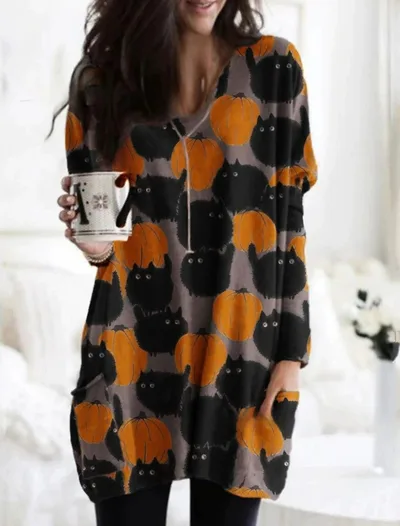 Women's Round Neck Mid length Long sleeved T shirt With Pockets Jyq4723113 - Shop at LoveMi