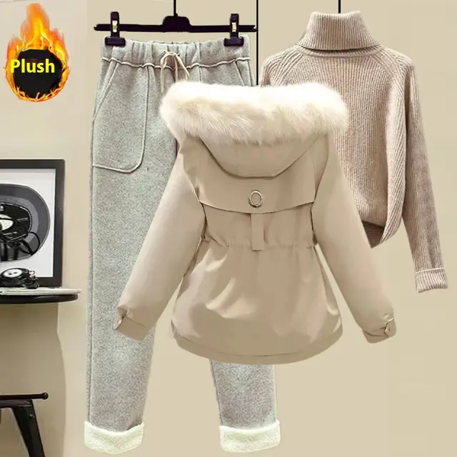 Women's Sweater Down Cotton Jacket Casual Pants Set Suit 3 - Shop at LoveMi