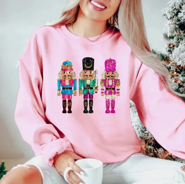 Women's Christmas Sweet Sequins All match Long sleeved Sweater Pink - Shop at LoveMi