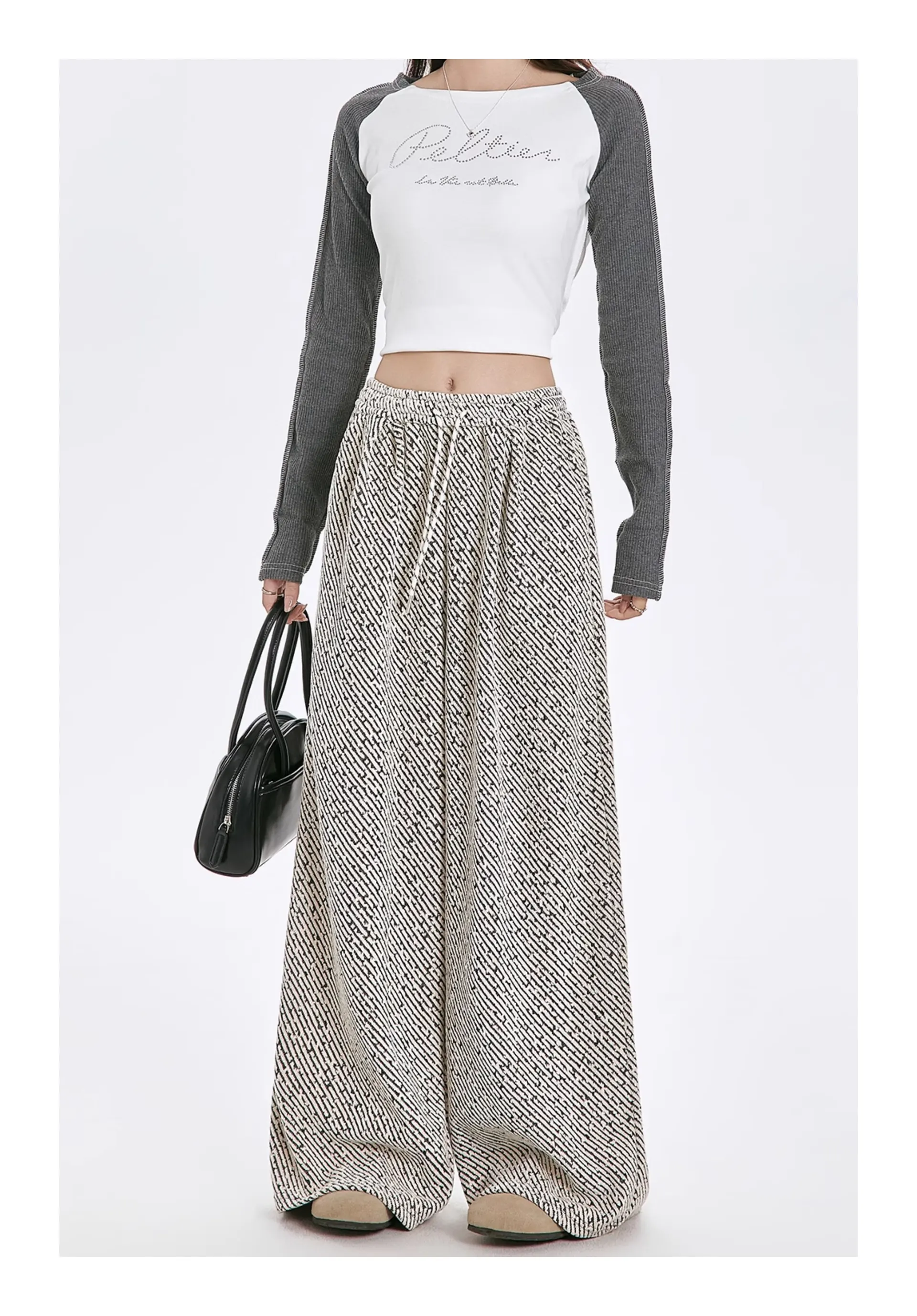 Striped Straight Casual Winter Loose Drooping Wide-leg Pants - View 1