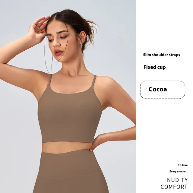 Yoga Clothes With Chest Pad U shaped Beauty Back Women's Outer Wear Fitness Exercise Cocoa Color - Shop at LoveMi