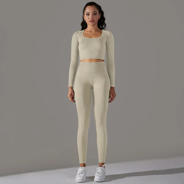Knitted Polka Dot Jacquard High Elastic Tight Breathable Yoga Clothes Suit Light Gray - Shop at LoveMi