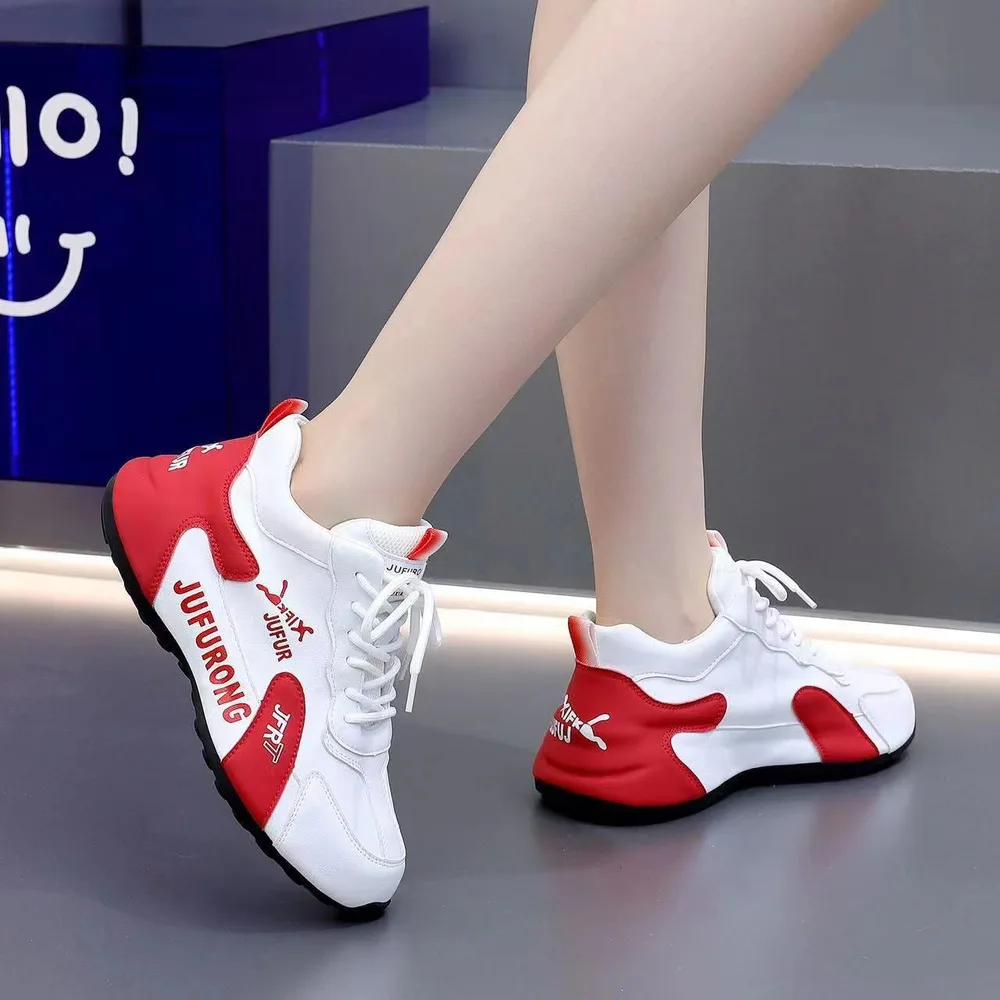 Couple Sports Casual PU White Shoes All match Wear resistant Red - Shop at LoveMi