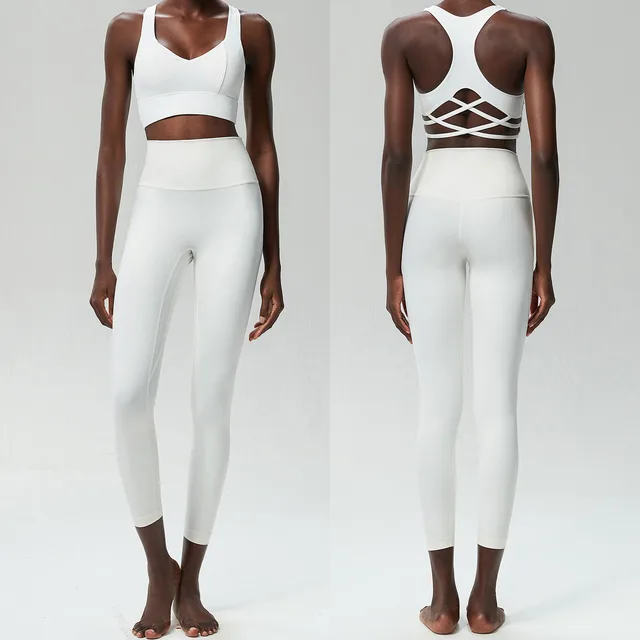 Yoga Clothes Suit Running Sports Nude Feel Quick drying Fairy White - Shop at LoveMi