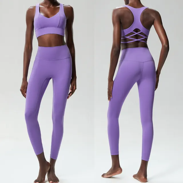 Yoga Clothes Suit Running Sports Nude Feel Quick drying Jacaranda Mimosifolia Purple - Shop at LoveMi