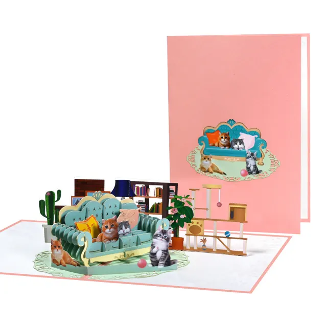 Creative Animal Greeting Card Cat 3D Handmade Gift On Sofa The Cat On The Sofa - Shop at LoveMi