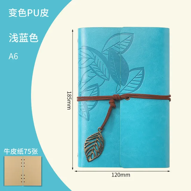 Creative Notebook Stationery One Leaf Zhiqiu Travel Diary Book Loose Leaf Vintage Leaves One Piece A6 Light Blue - Shop at LoveMi