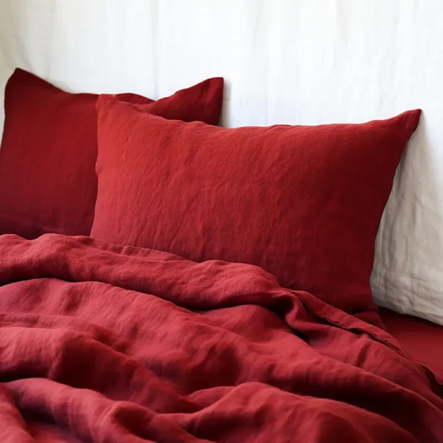 Ins Style Solid Color Linen Pillowcase Rectangular Envelope One pair Package Thick Plain Pillow Case One Piece Christmas Red Pair - Shop at LoveMi